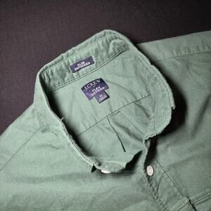 Green J.CREW Men's Oxford Flex Slim Untucked Longe Sleeved Button Down Shirt